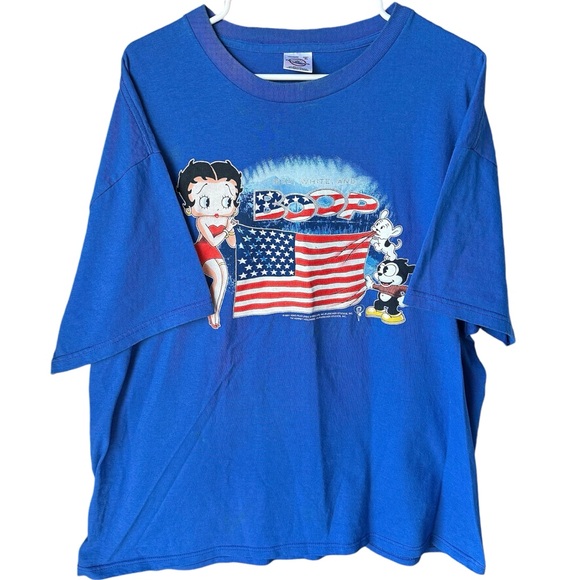 2001 Betty Boop Patriotic USA Flag Vintage Graphic Tee Shirt Cartoon TV Show Y2K - Picture 3 of 11